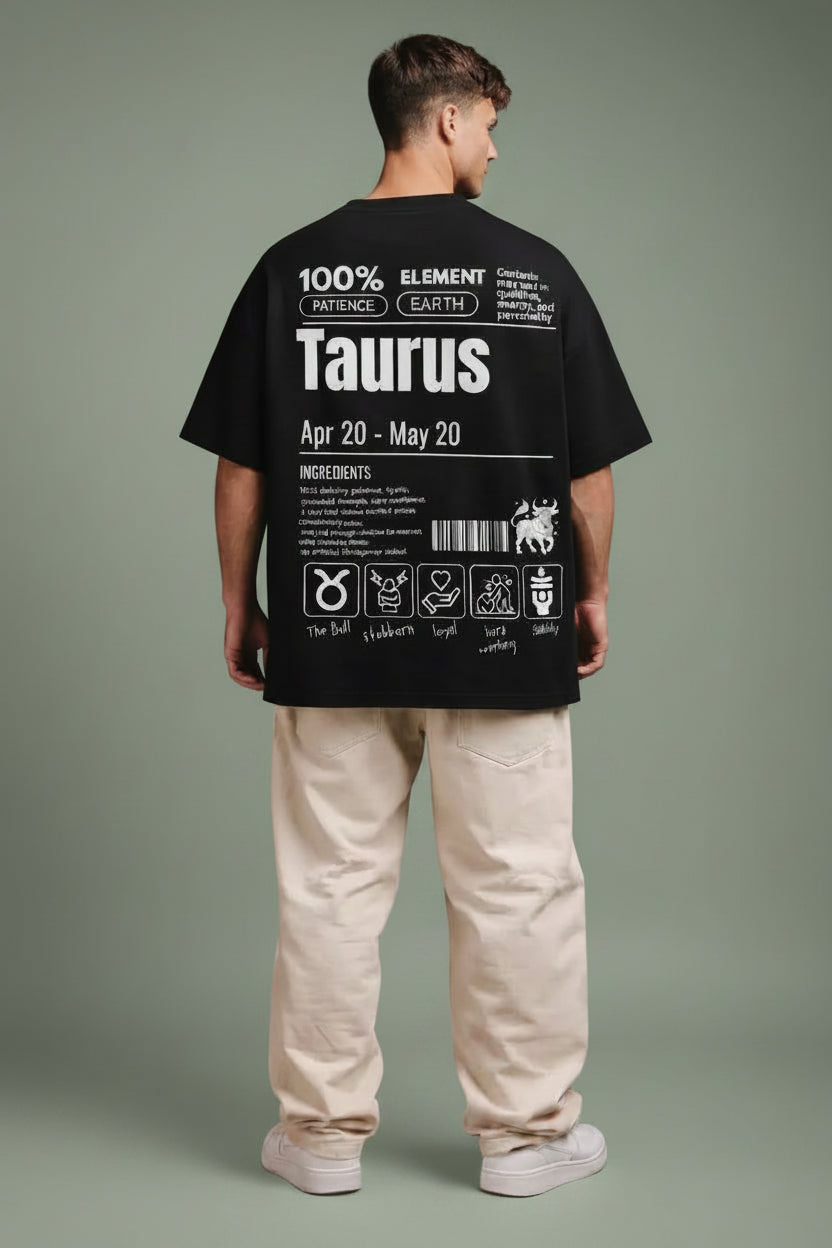 Taurus zodiac black oversized horoscope t-shirt