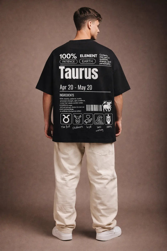 Taurus zodiac black oversized horoscope t-shirt