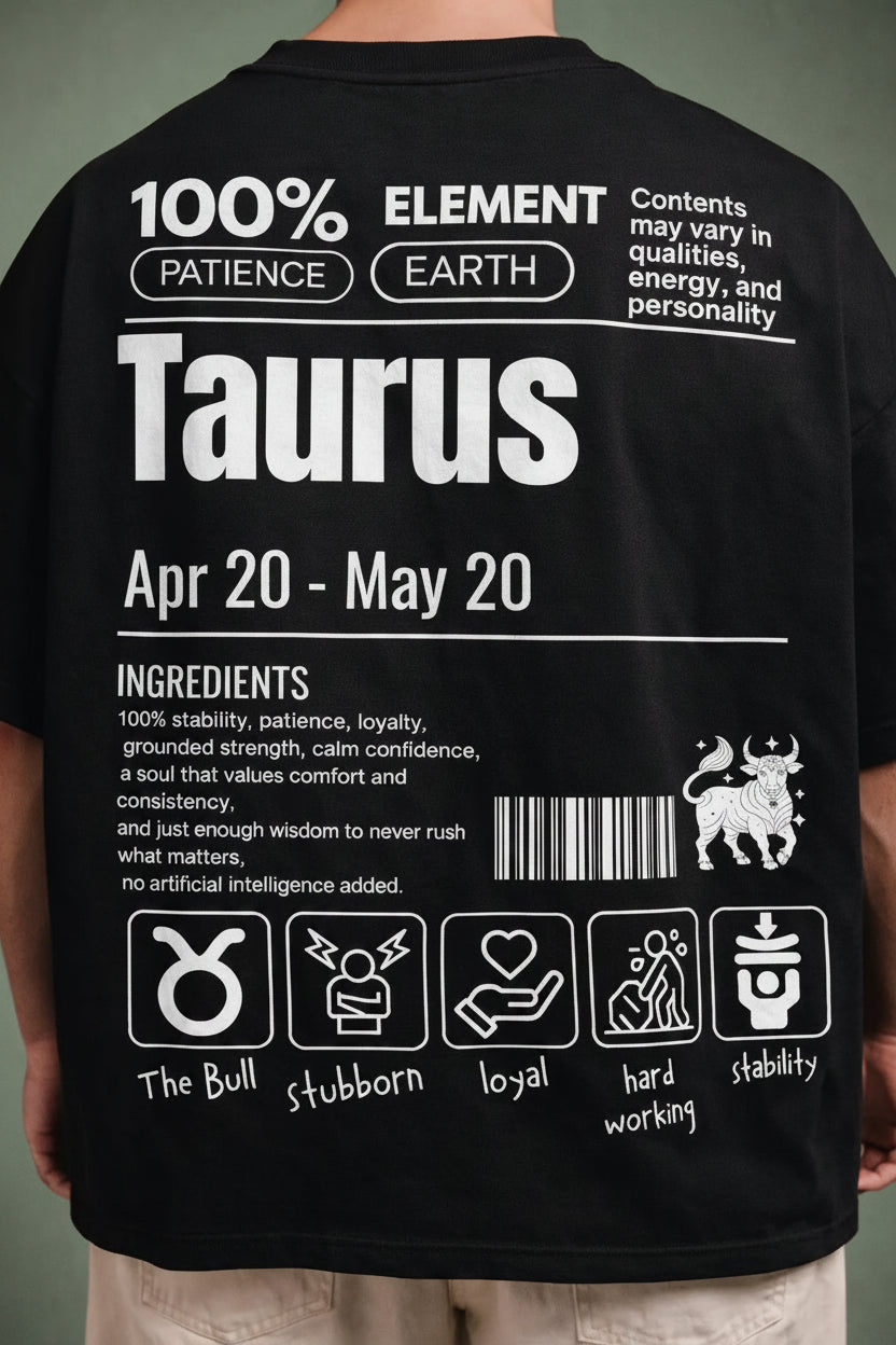 Taurus zodiac black oversized horoscope t-shirt