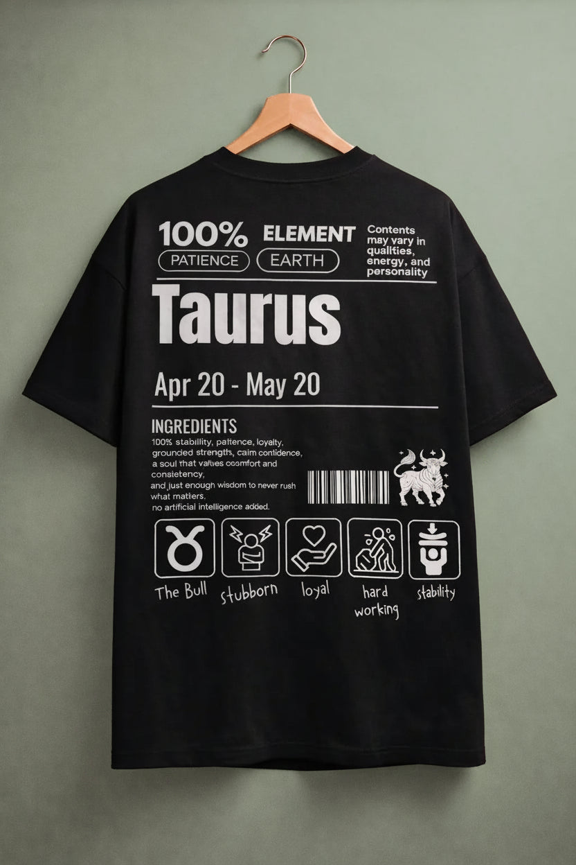 Taurus zodiac black oversized horoscope t-shirt