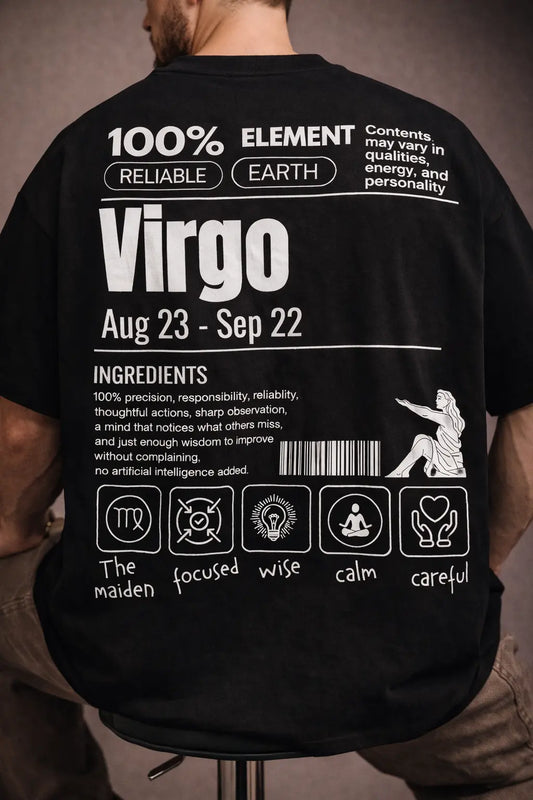 Virgo zodiac black oversized horoscope t-shirt