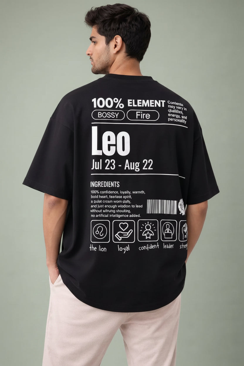 Leo zodiac black oversized horoscope t-shirt