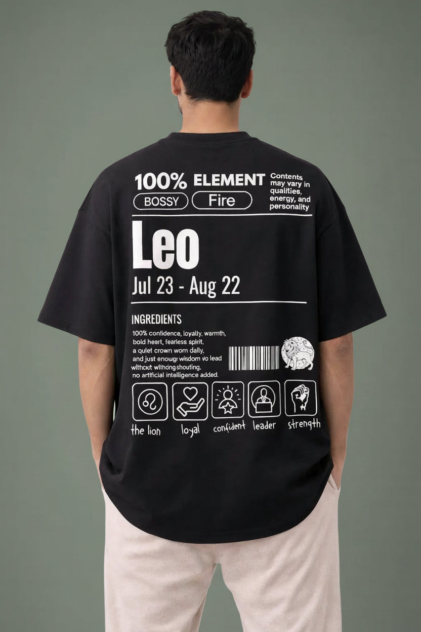 Leo zodiac black oversized horoscope t-shirt