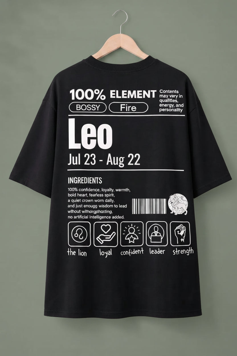 Leo zodiac black oversized horoscope t-shirt