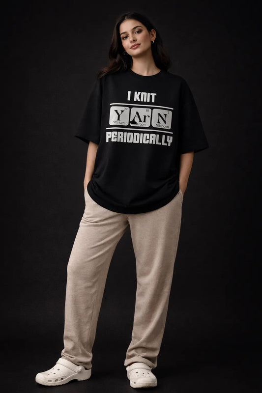 Crochet Artist Yarn periodic table Black Oversized tshirt