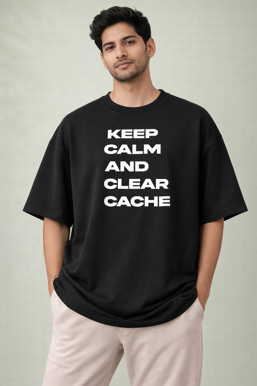 Clear cache Black Oversized office T-Shirt for men and women