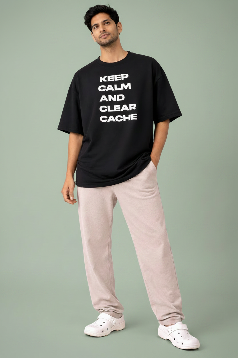 Clear cache Black Oversized office T-Shirt for men and women