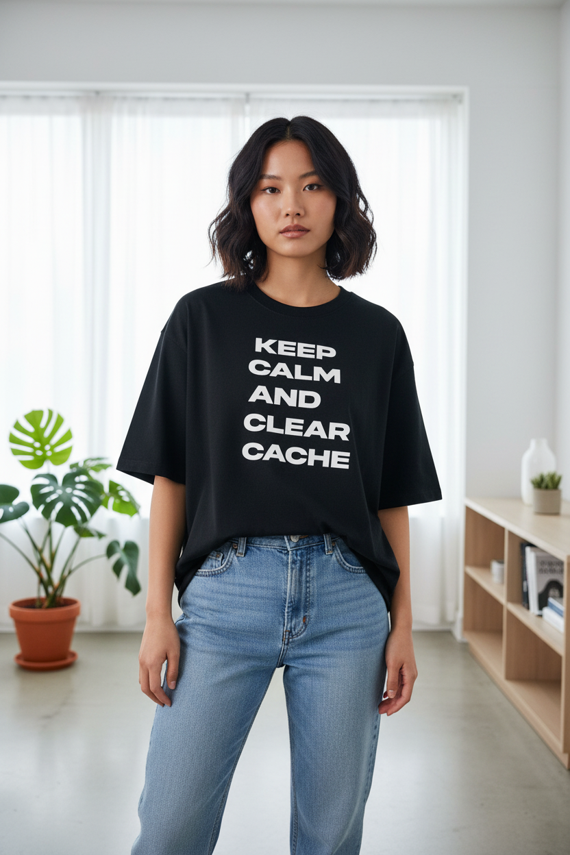 Clear cache Black Oversized office T-Shirt for men and women