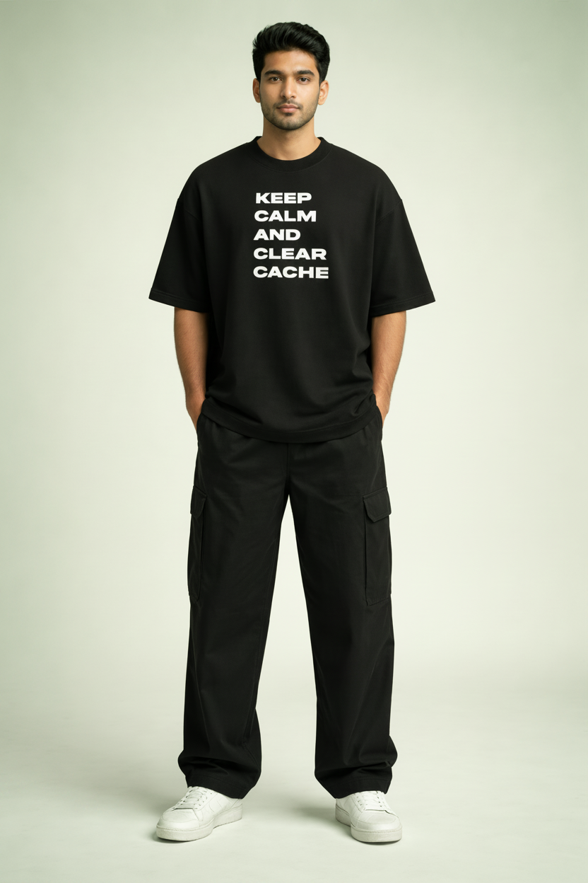 Clear cache Black Oversized office T-Shirt for men and women