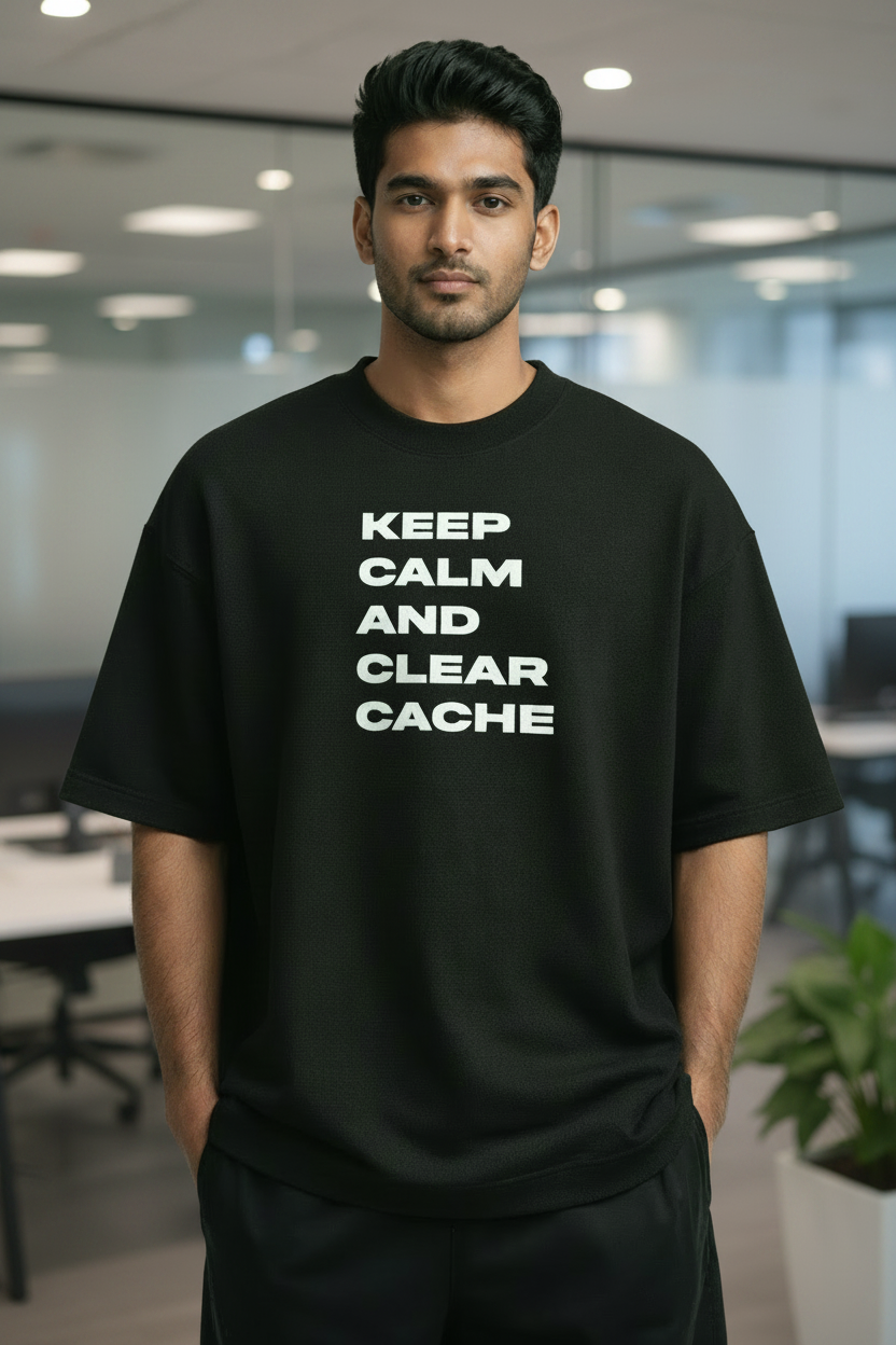 Clear cache Black Oversized office T-Shirt for men and women