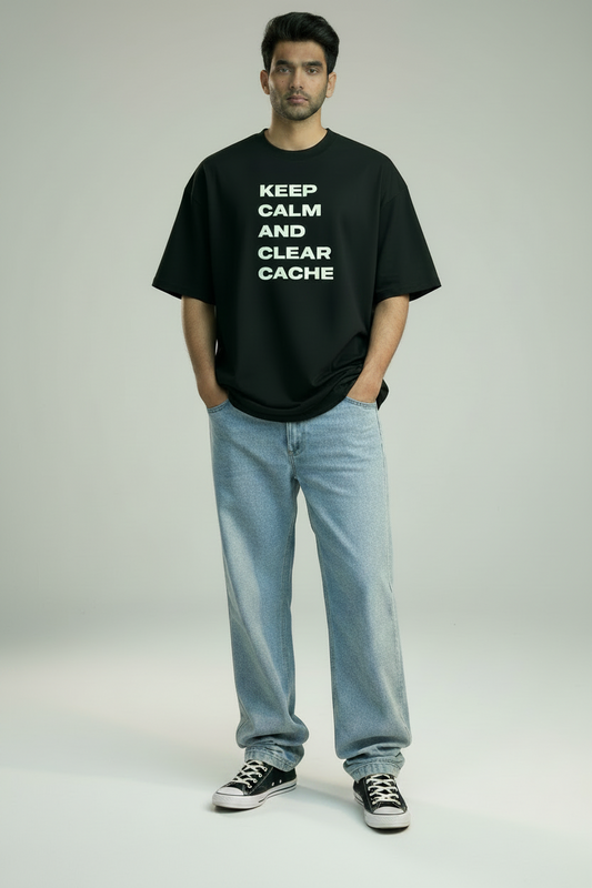 Clear cache Black Oversized office T-Shirt for men and women