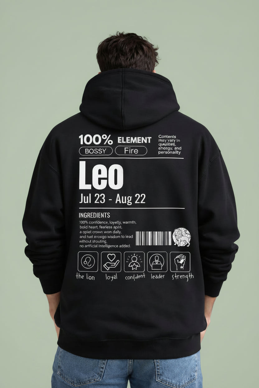 Leo Detailed black drop shoulder hoodie