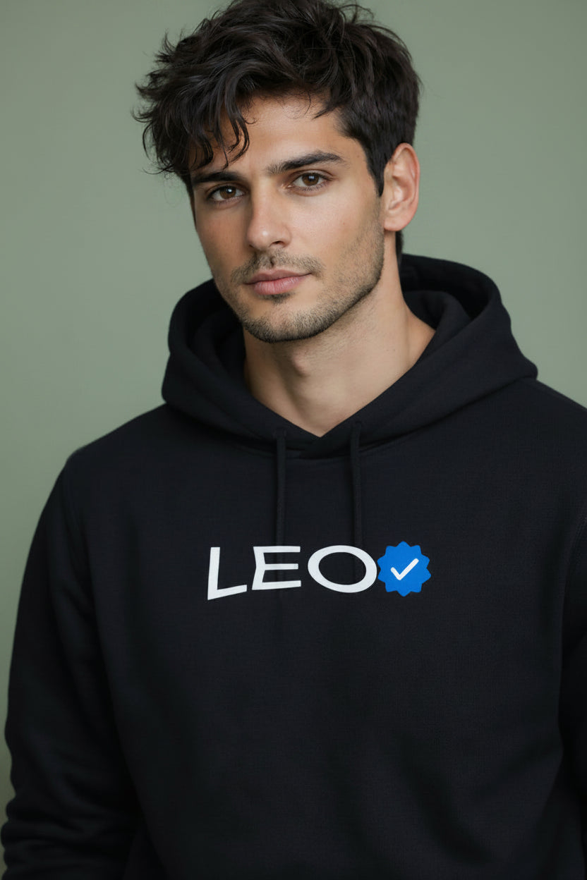 Leo Detailed black drop shoulder hoodie