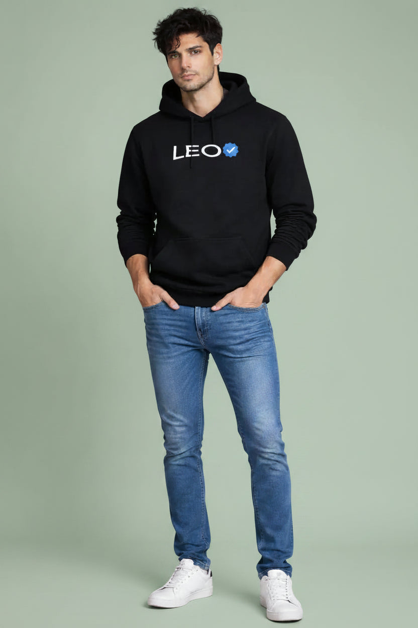 Leo Detailed black drop shoulder hoodie