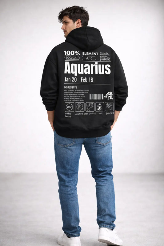 Aquarius Detailed black drop shoulder hoodie