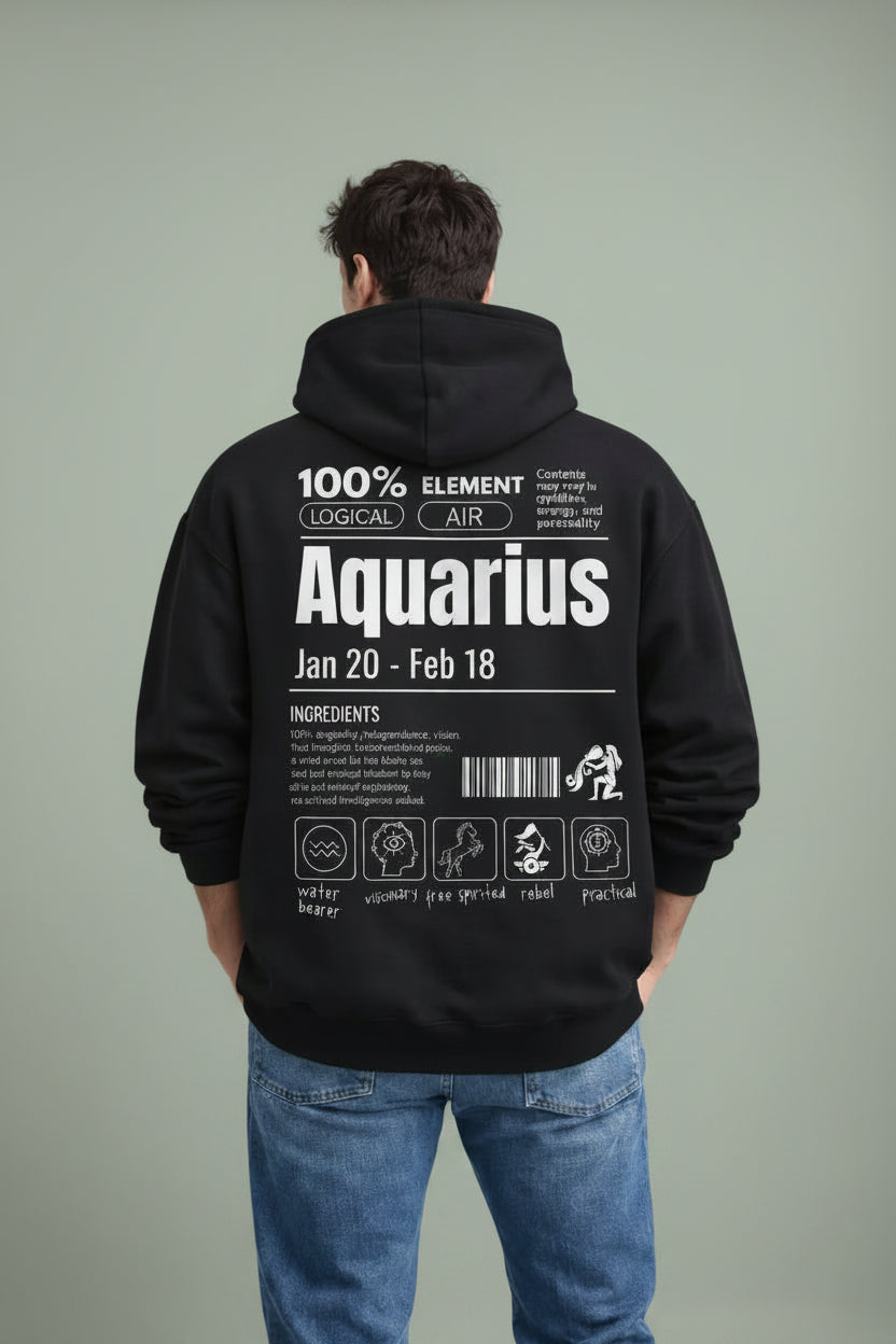 Aquarius Detailed black drop shoulder hoodie