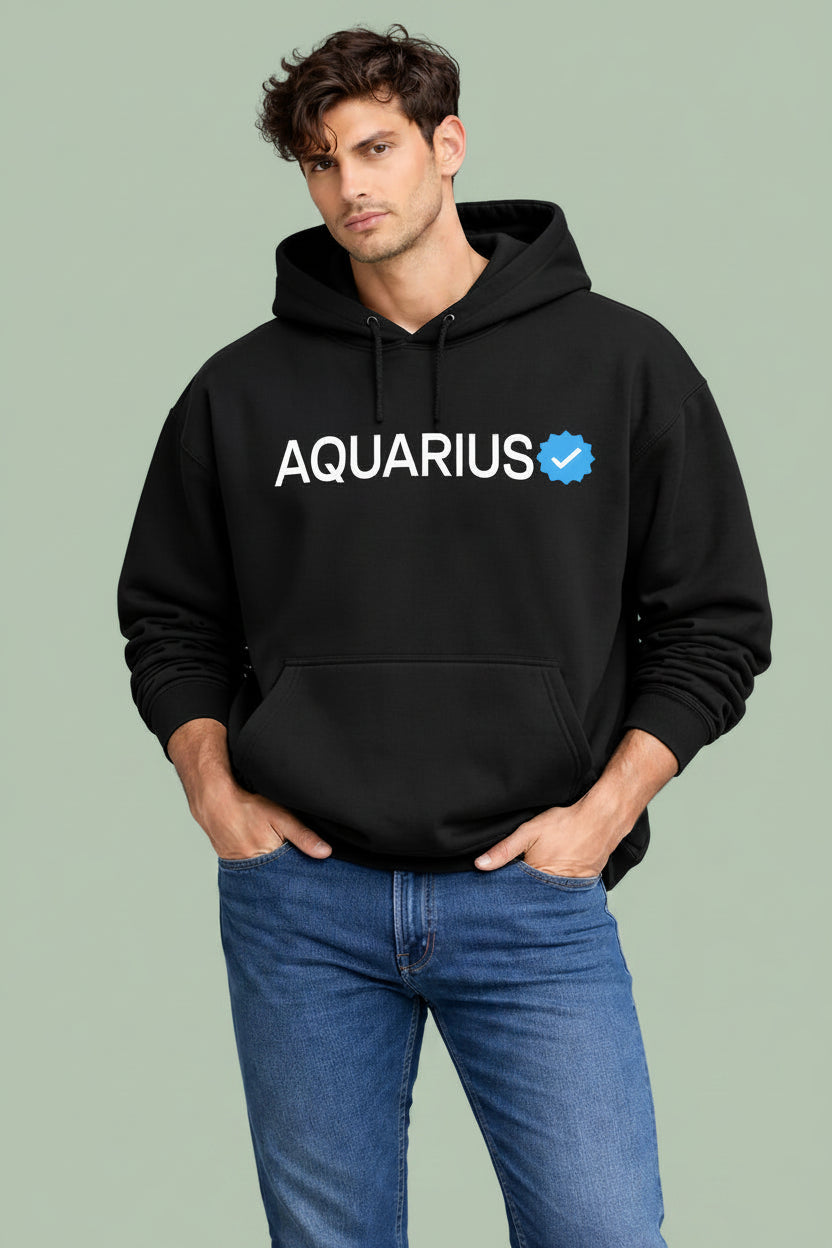Aquarius Detailed black drop shoulder hoodie