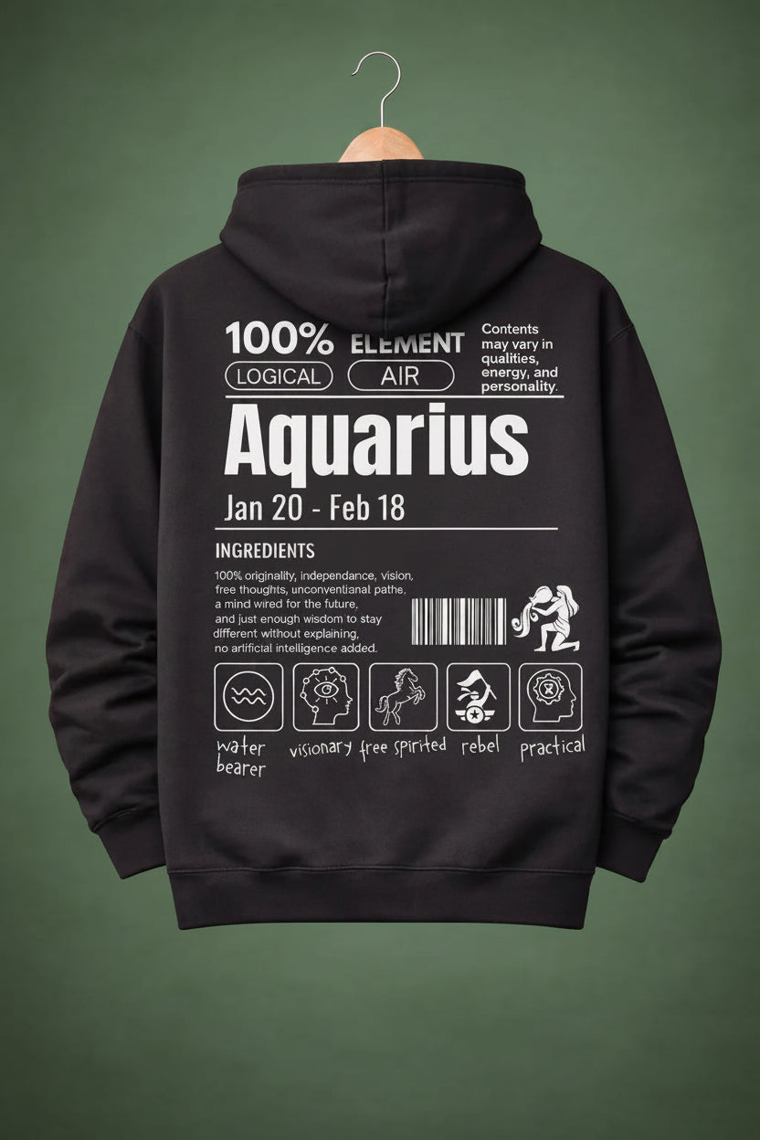 Aquarius Detailed black drop shoulder hoodie