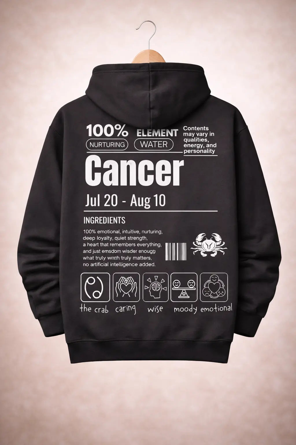 Cancer Detailed black drop shoulder hoodie