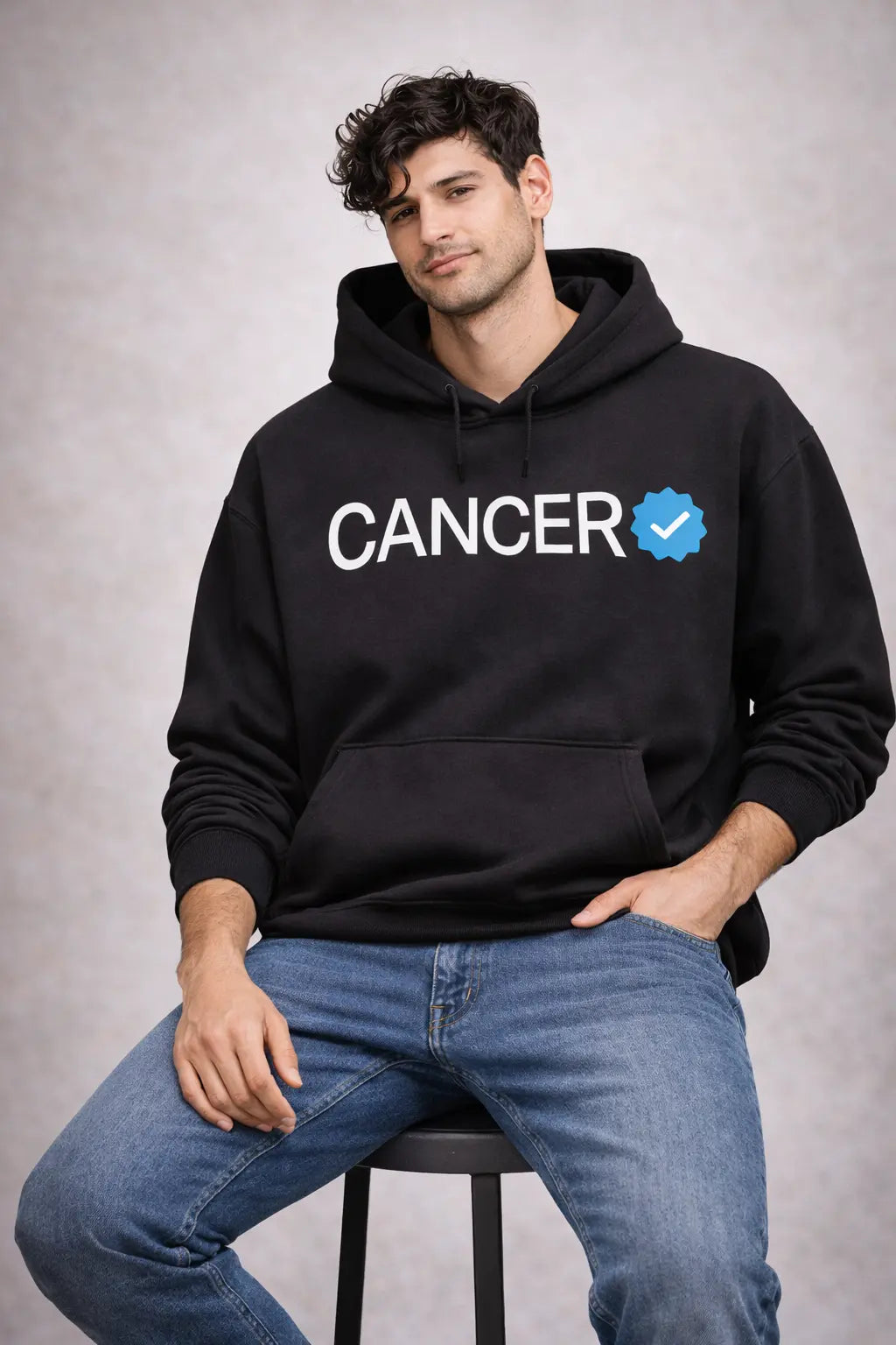 Cancer Detailed black drop shoulder hoodie