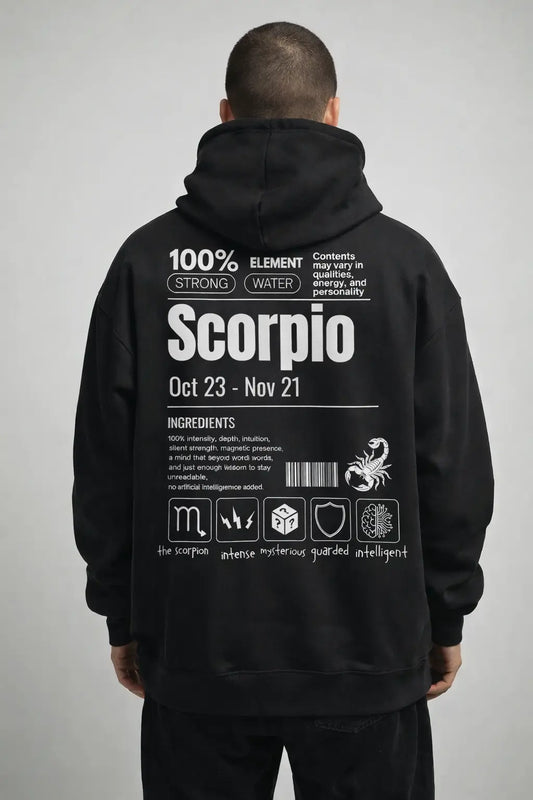 Scorpio Detailed black drop shoulder hoodie