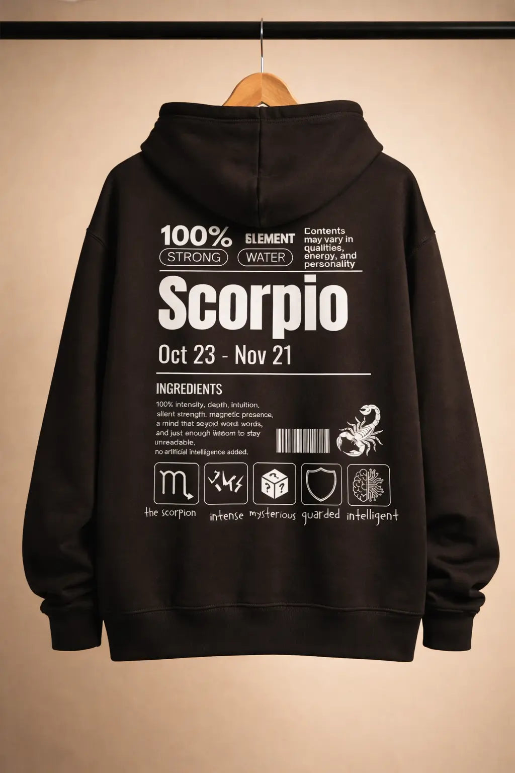 Scorpio Detailed black drop shoulder hoodie