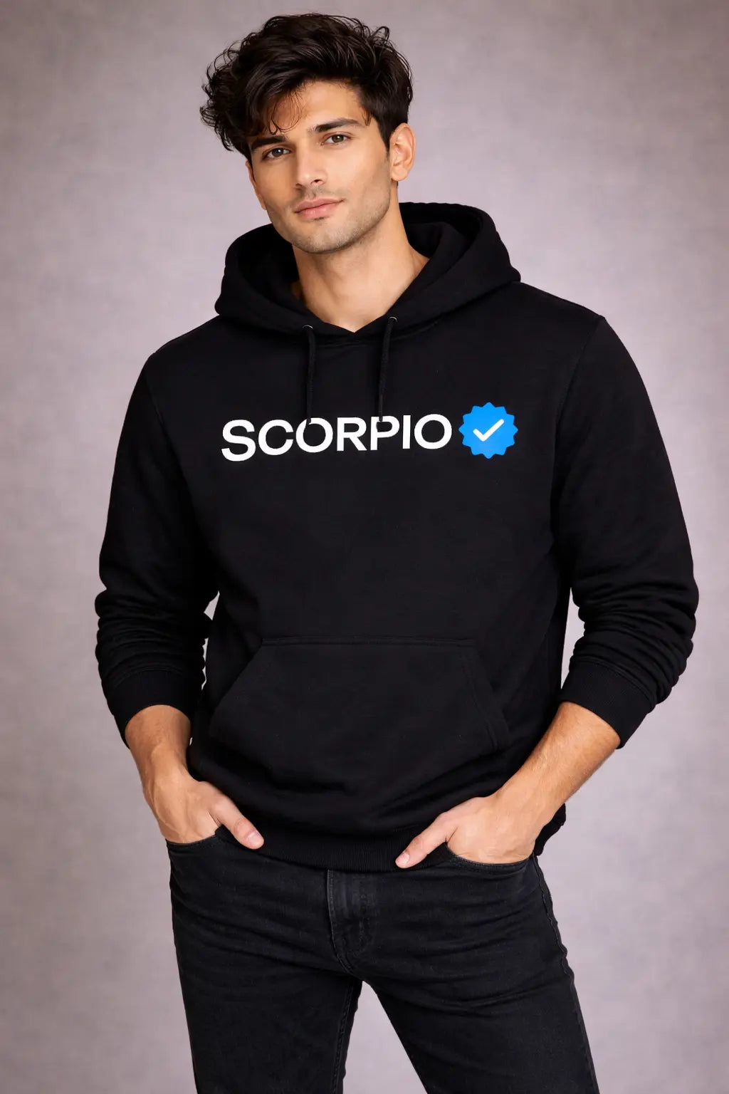 Scorpio Detailed black drop shoulder hoodie