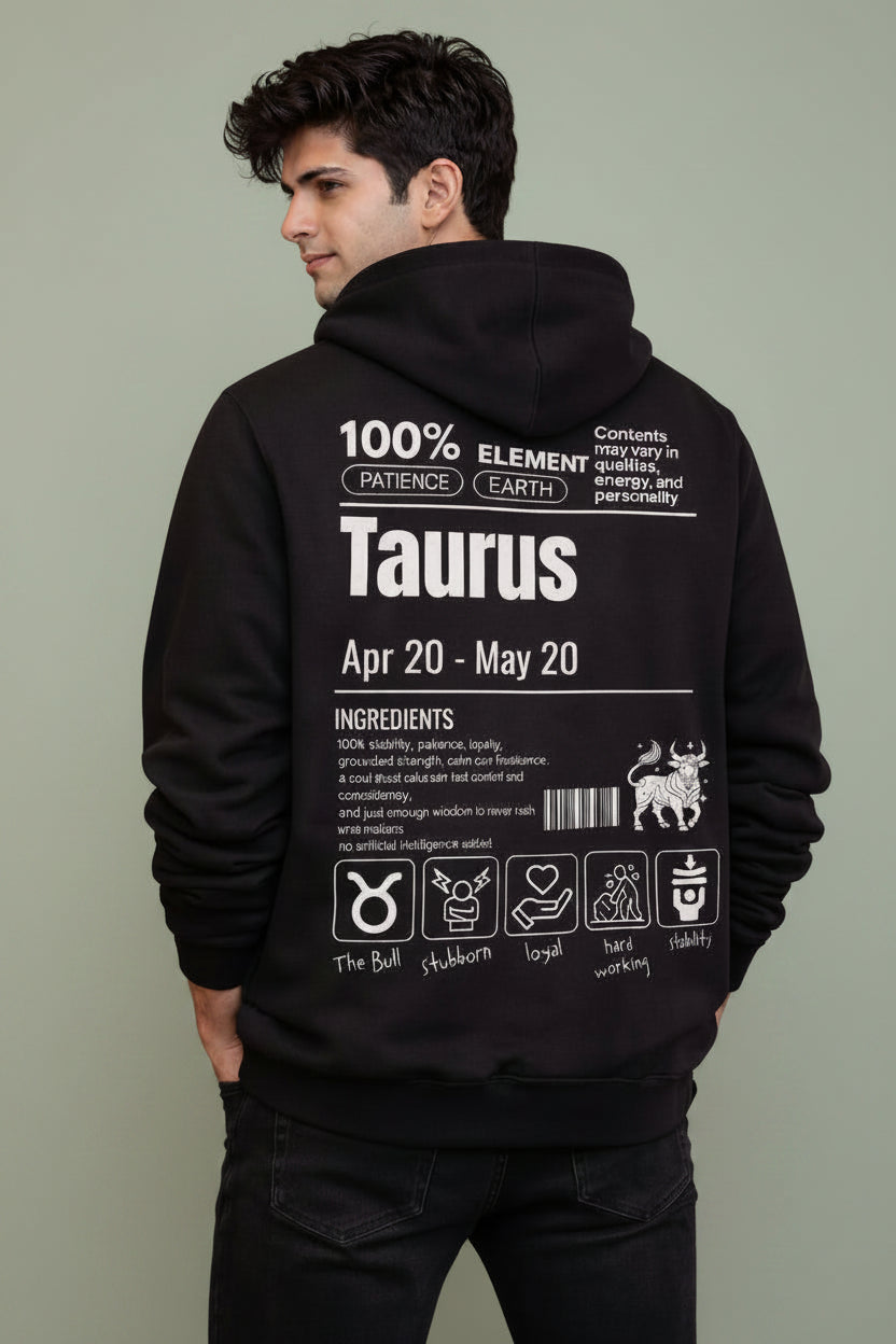 Taurus Detailed black drop shoulder hoodie