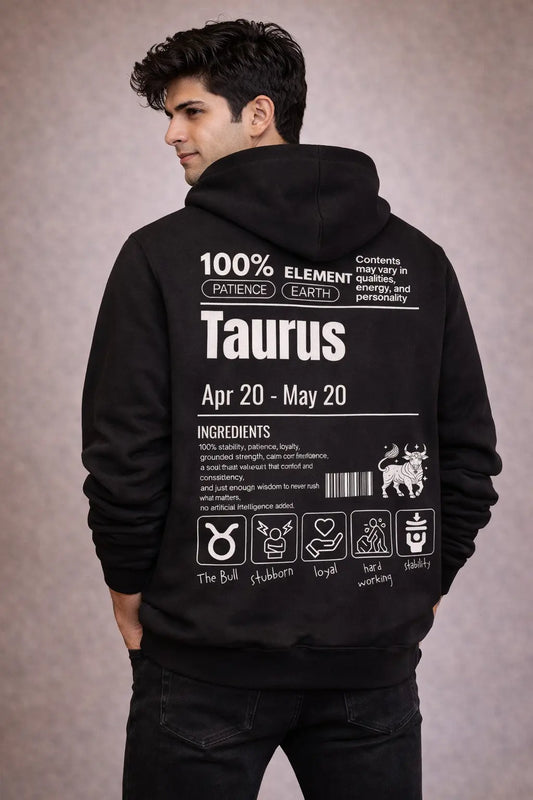 Taurus Detailed black drop shoulder hoodie