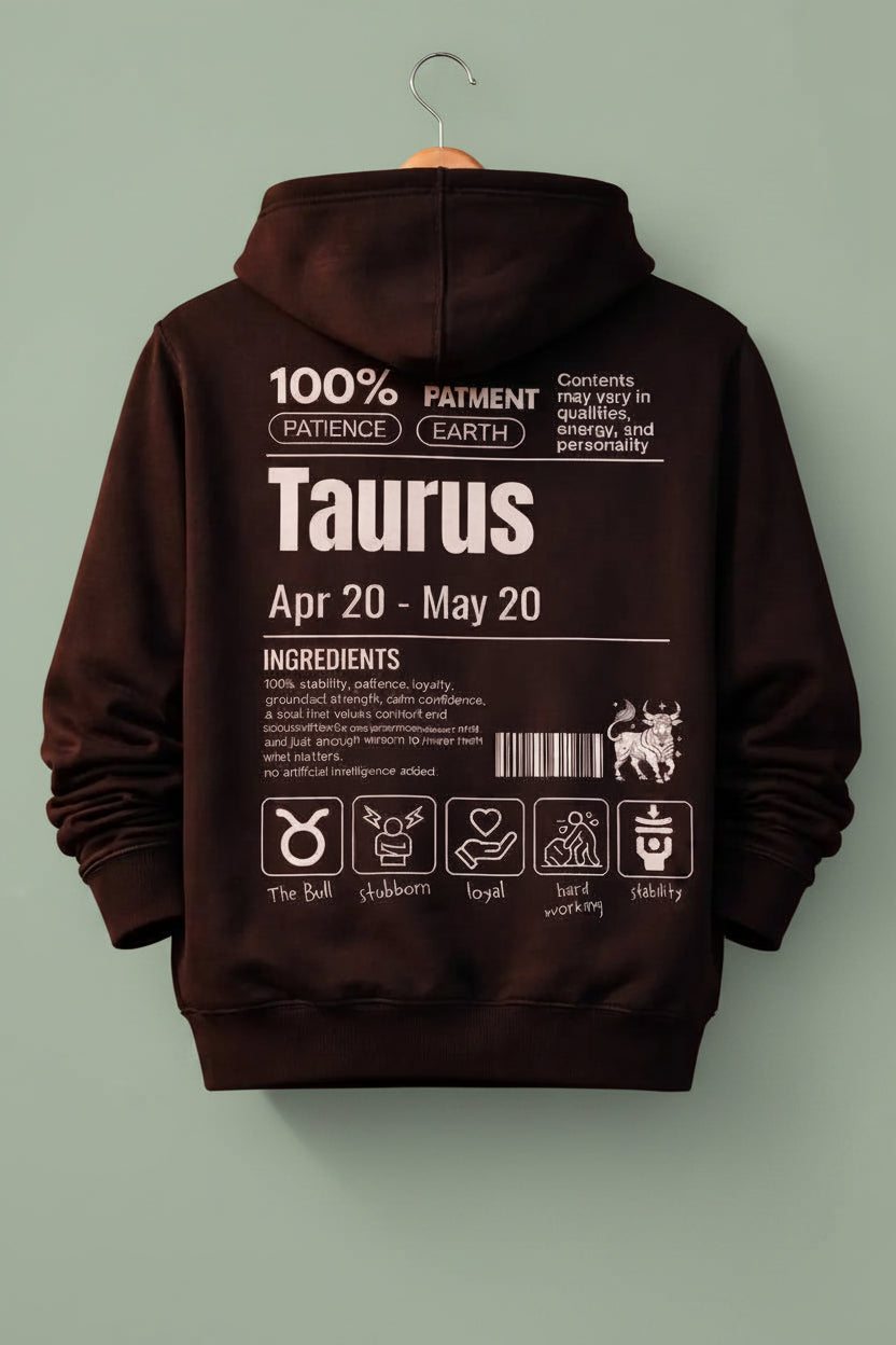 Taurus Detailed black drop shoulder hoodie