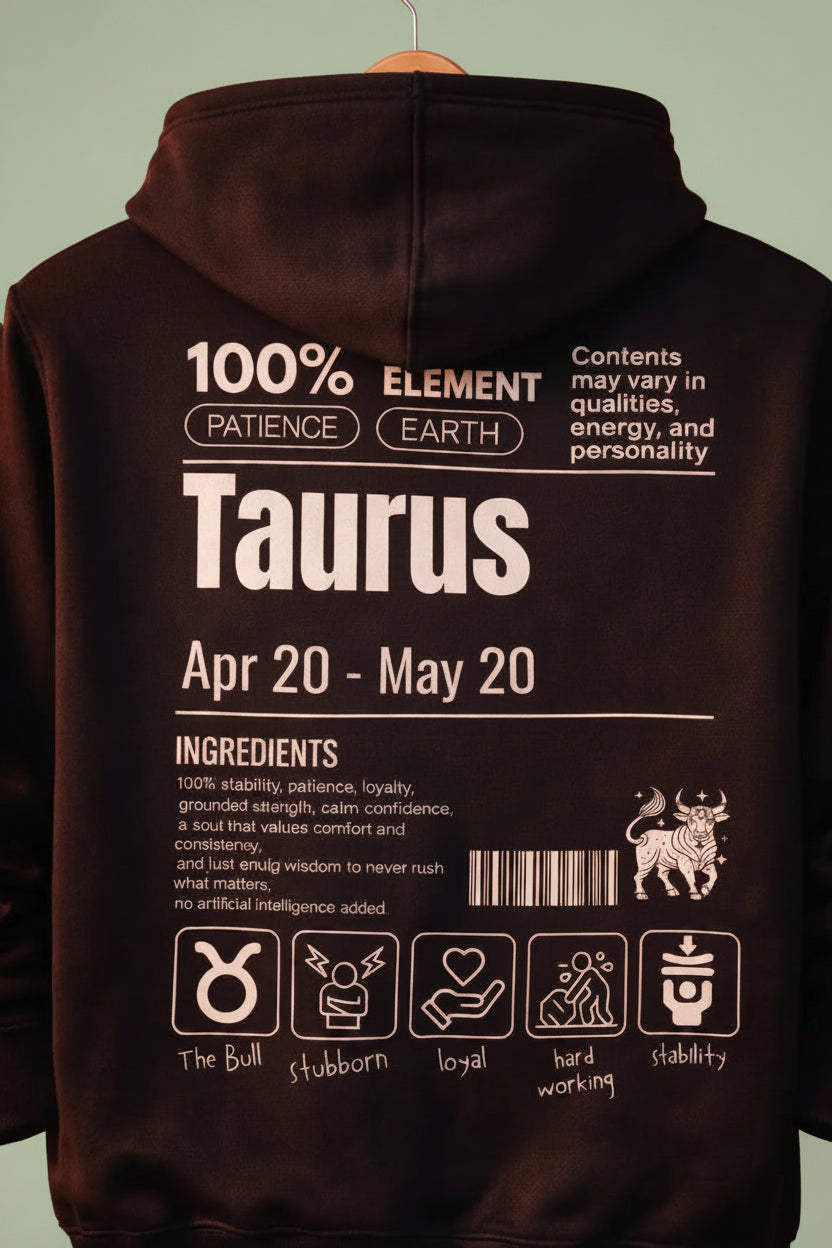Taurus Detailed black drop shoulder hoodie