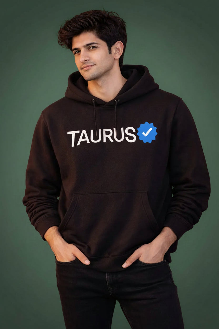 Taurus Detailed black drop shoulder hoodie