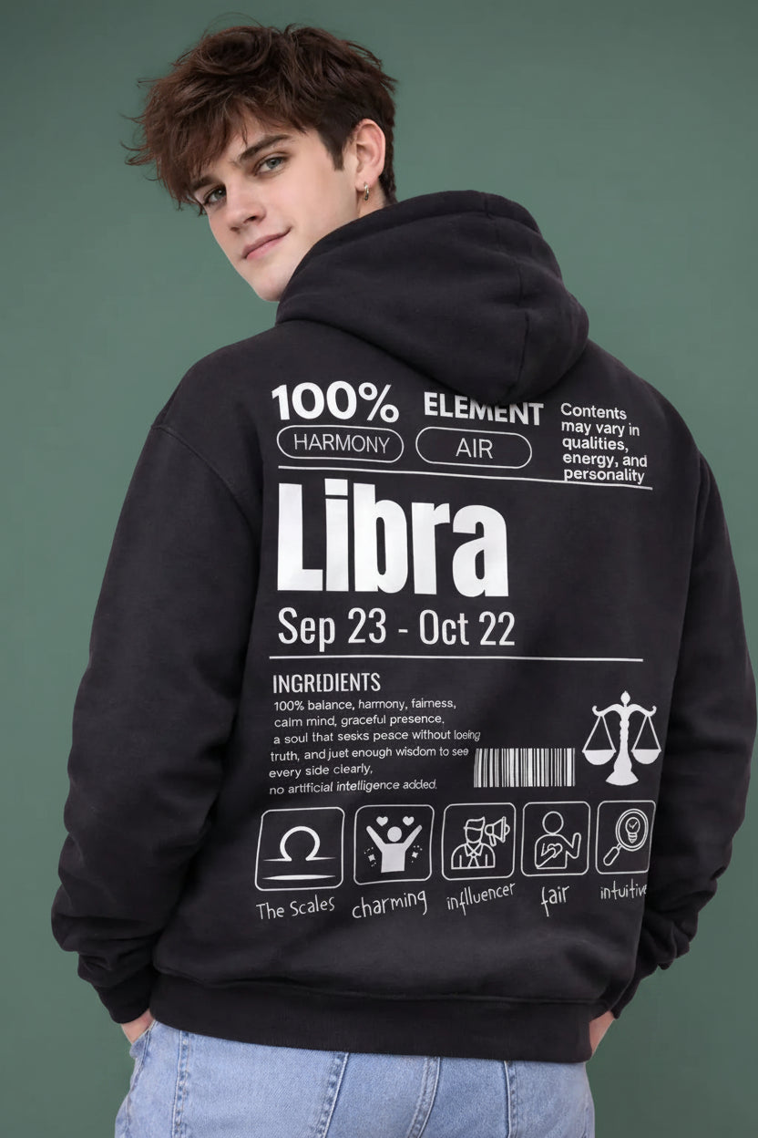 Libra Detailed black drop shoulder hoodie