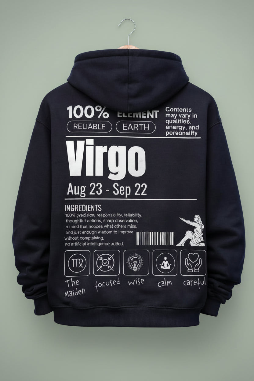 Virgo Detailed black drop shoulder hoodie