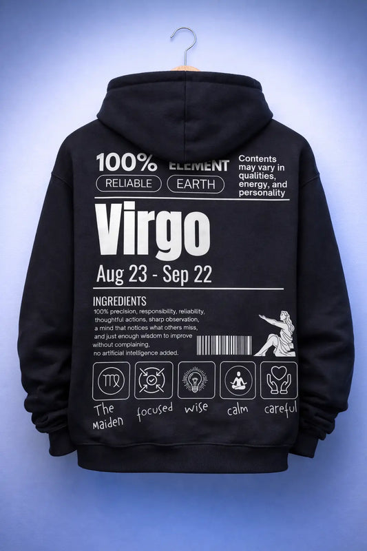 Virgo Detailed black drop shoulder hoodie