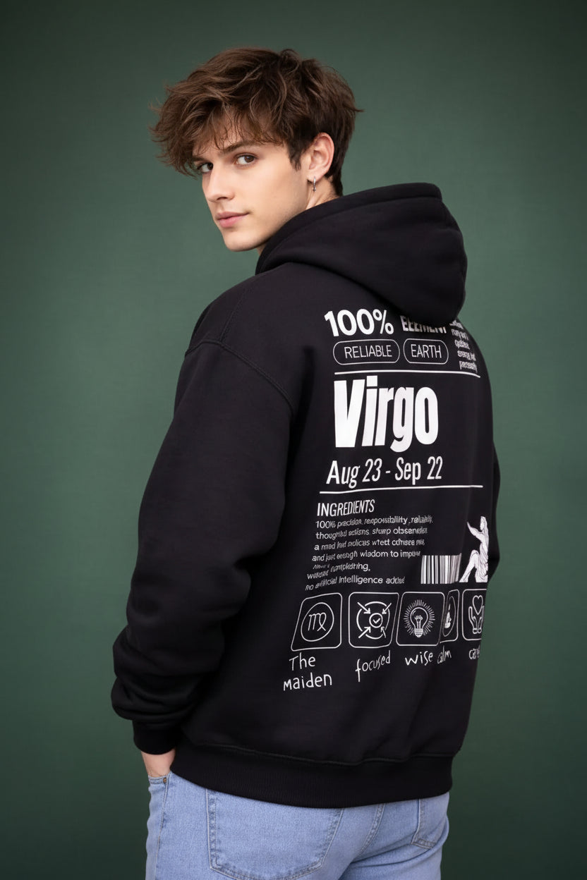 Virgo Detailed black drop shoulder hoodie