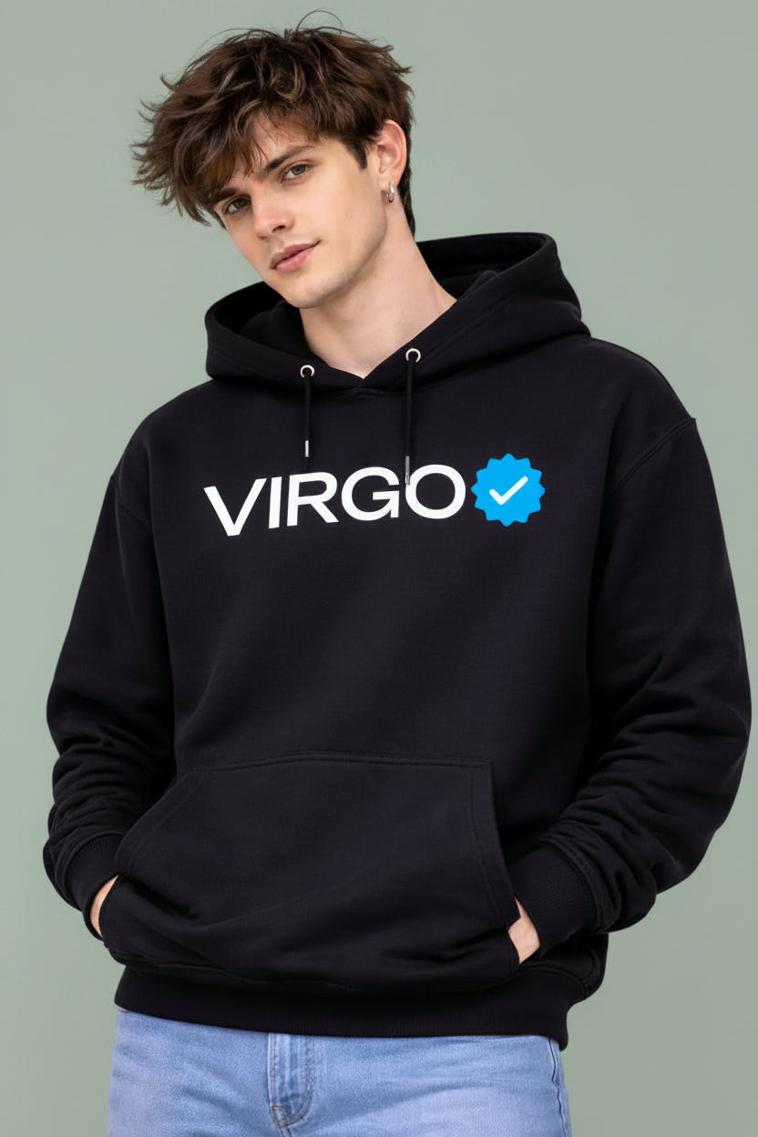 Virgo Detailed black drop shoulder hoodie