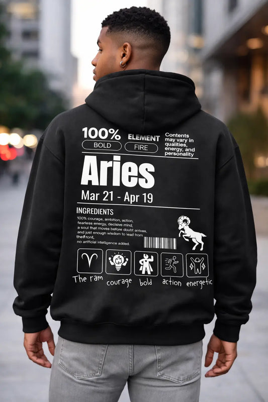 Aries Detailed black drop shoulder hoodie