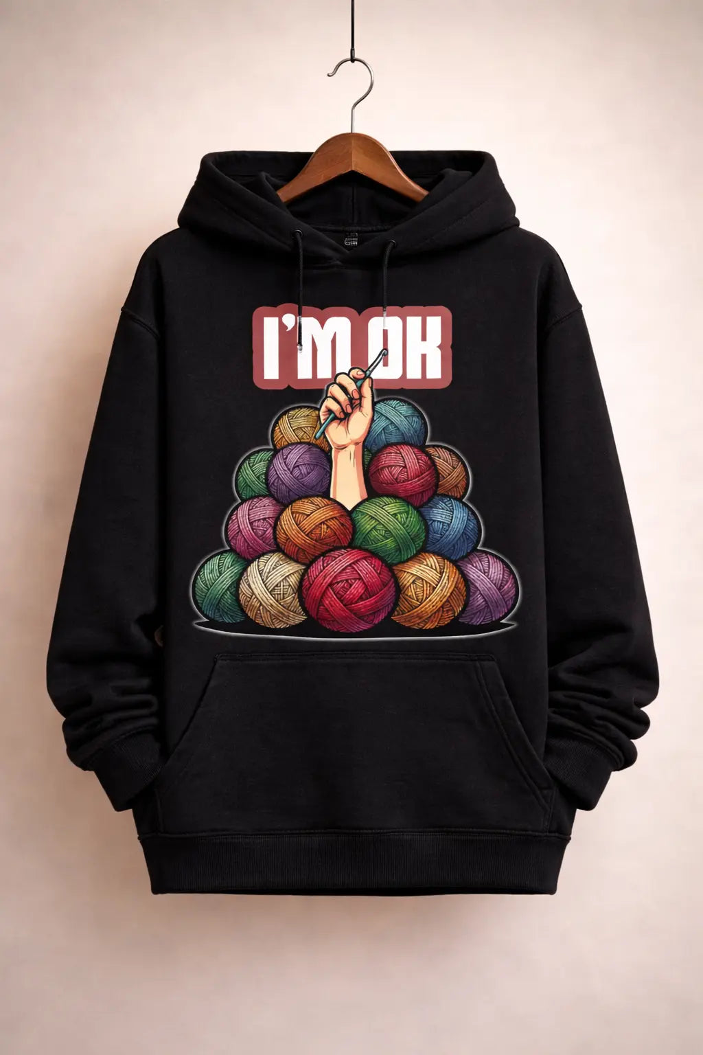 I'M OK - Crochet Artist Black Oversized Hoodie
