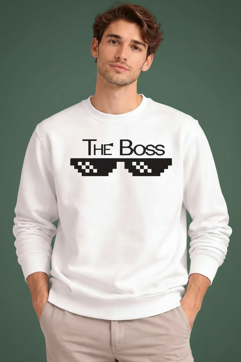The Boss White Sweatshirt - Funny Couple Matching Sweatshirt for Him