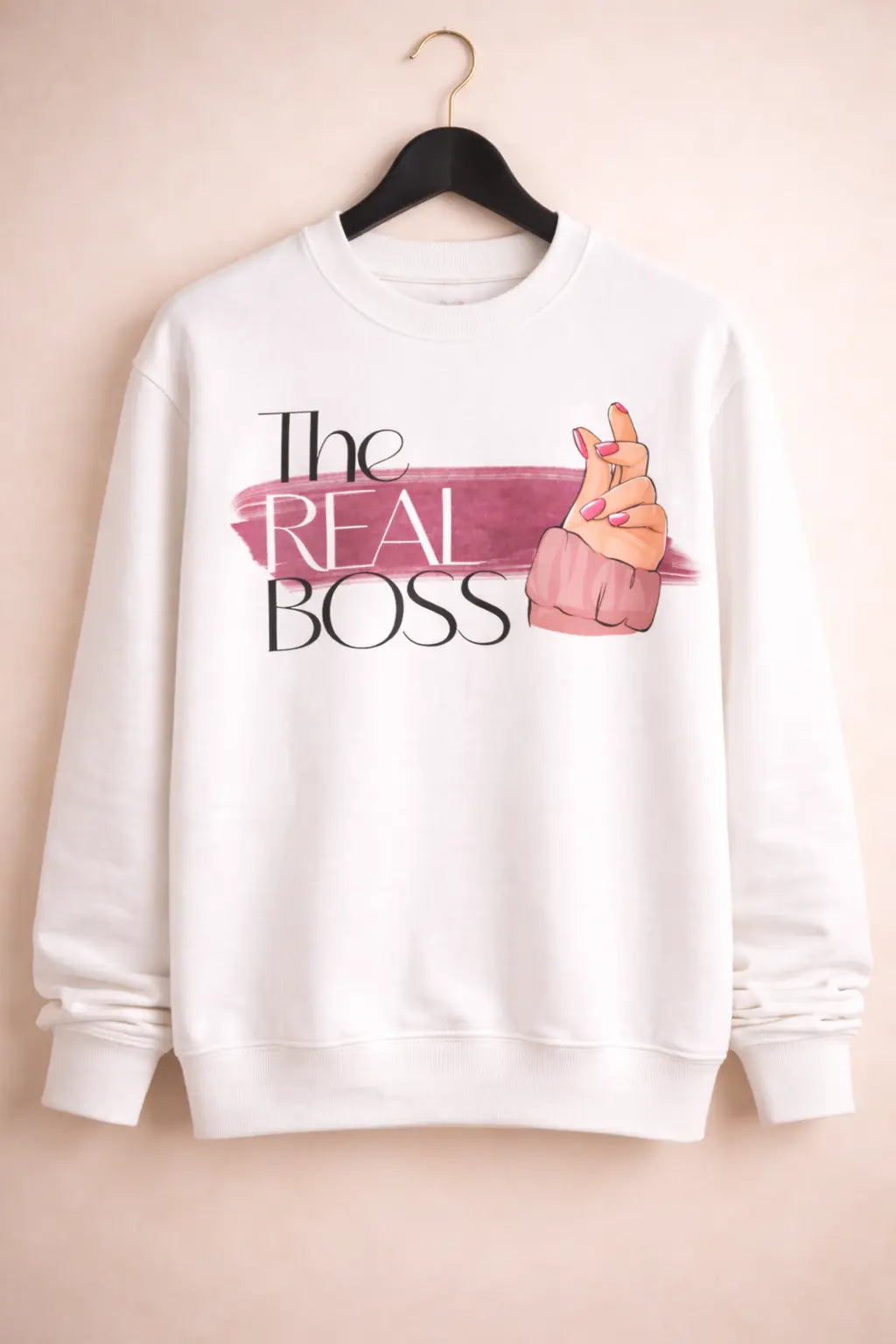 The Real Boss White Sweatshirt - Funny Couple Matching Sweatshirt for Her