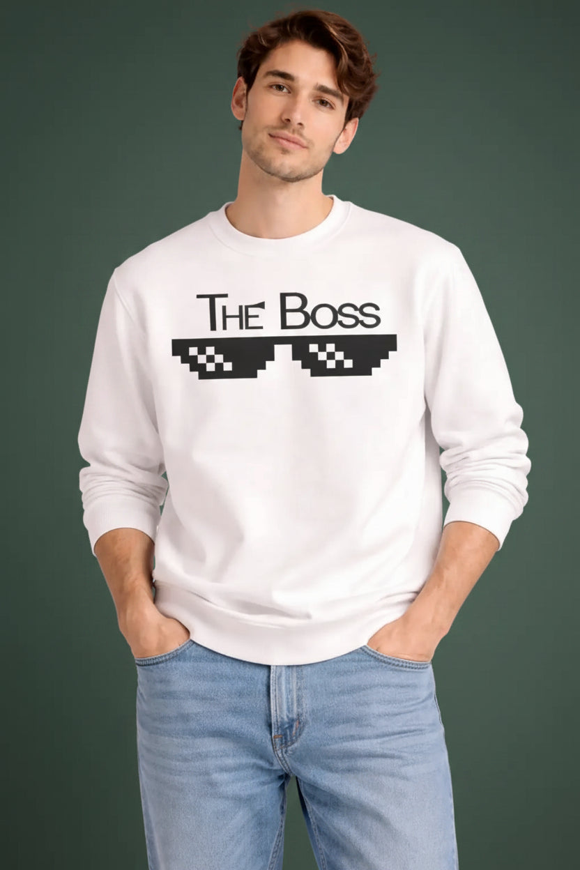 The Boss White Sweatshirt - Funny Couple Matching Sweatshirt for Him