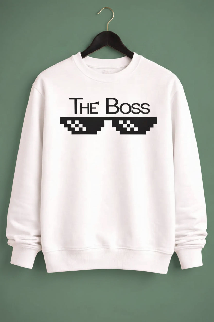 The Boss White Sweatshirt - Funny Couple Matching Sweatshirt for Him