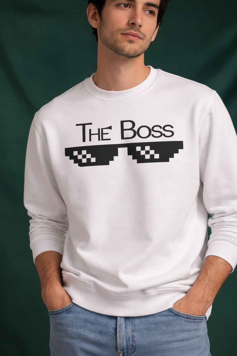The Boss White Sweatshirt - Funny Couple Matching Sweatshirt for Him