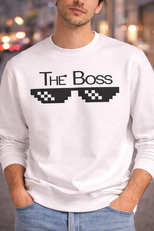 The Boss White Sweatshirt - Funny Couple Matching Sweatshirt for Him