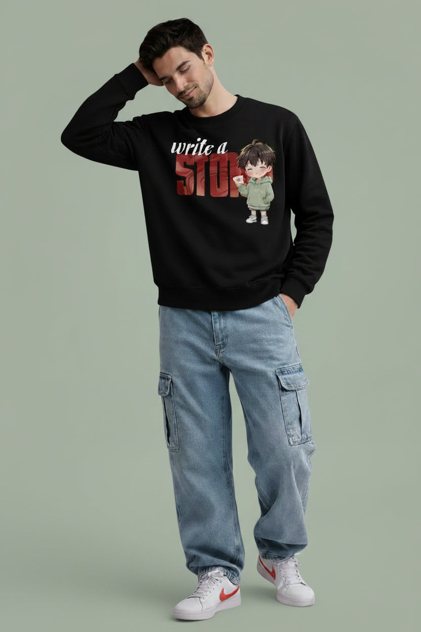 Write a Story Black premium couple Sweatshirt for men hermoza india