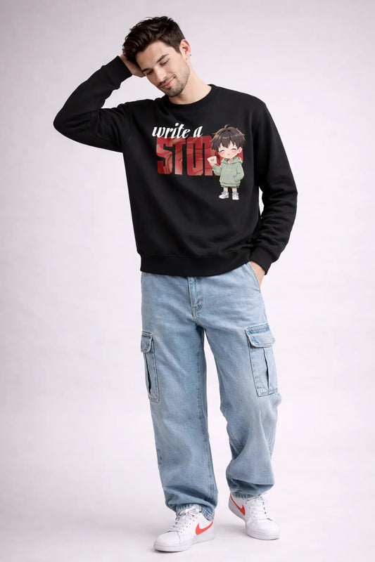 Write a Story Black premium couple Sweatshirt for men hermoza india