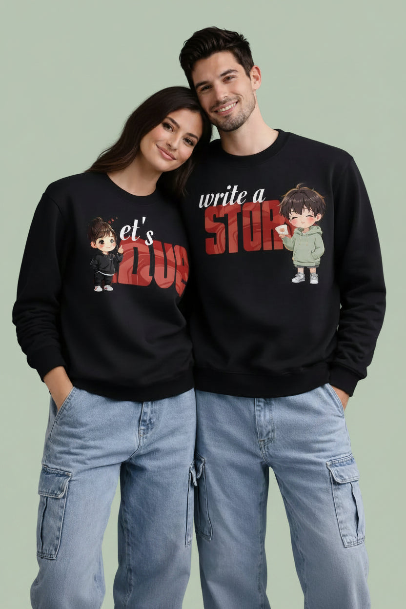 Write a Story Black premium couple Sweatshirt for men hermoza india