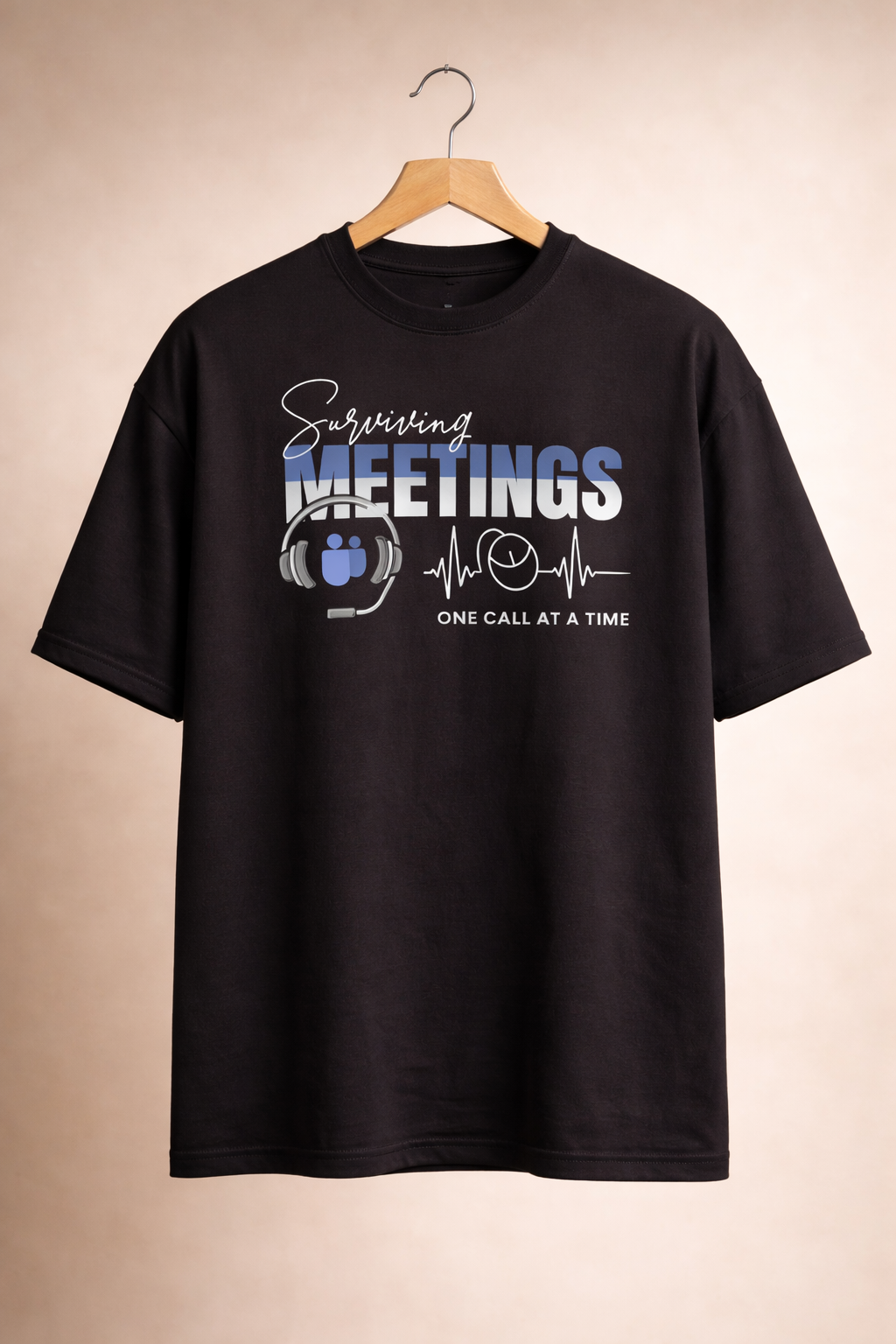Surviving Meetings Black Oversized T-Shirt for men and women hermoza india