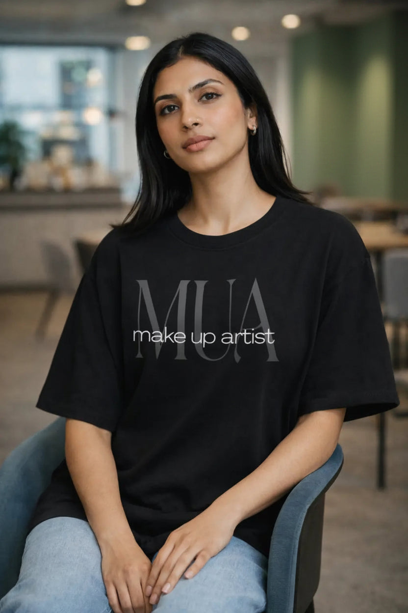 MUA Black Oversized T-Shirt  Makeup Artist Statement Tee hermoza india